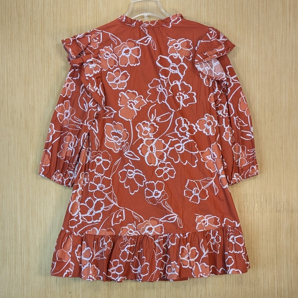 Sugarlips Rust Orange Floral Ruffle Mini Dress Cotton Large Boho Cottage Peasant - Picture 3 of 8